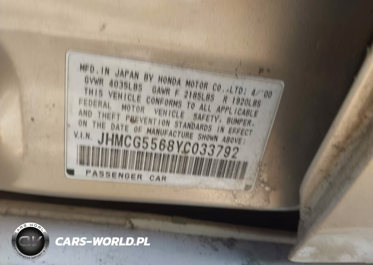 2000 Honda Accord 2.3 Ex VIN:JHMCG5568YC033792 - 9