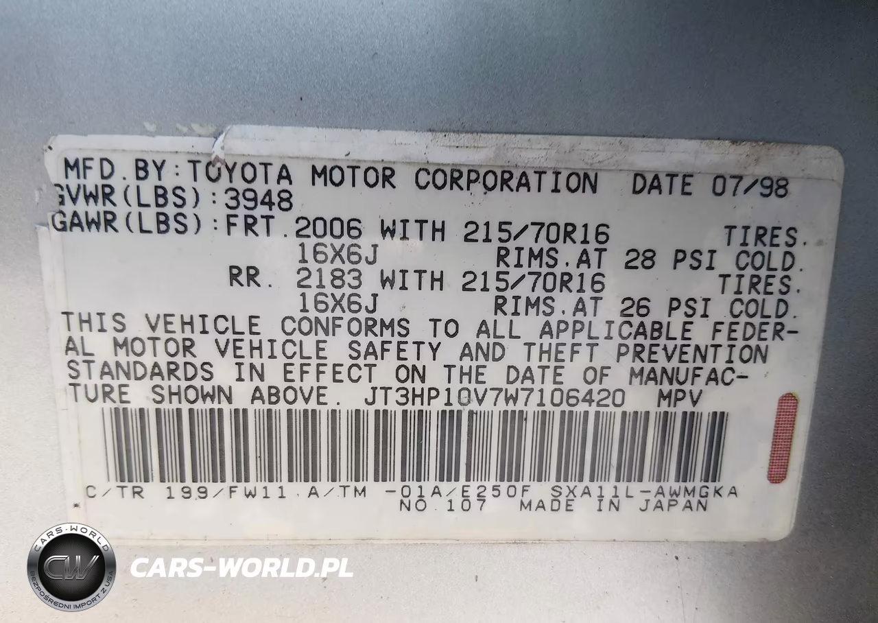 1998 Toyota Rav4 VIN:JT3HP10V7W7106420 - 9