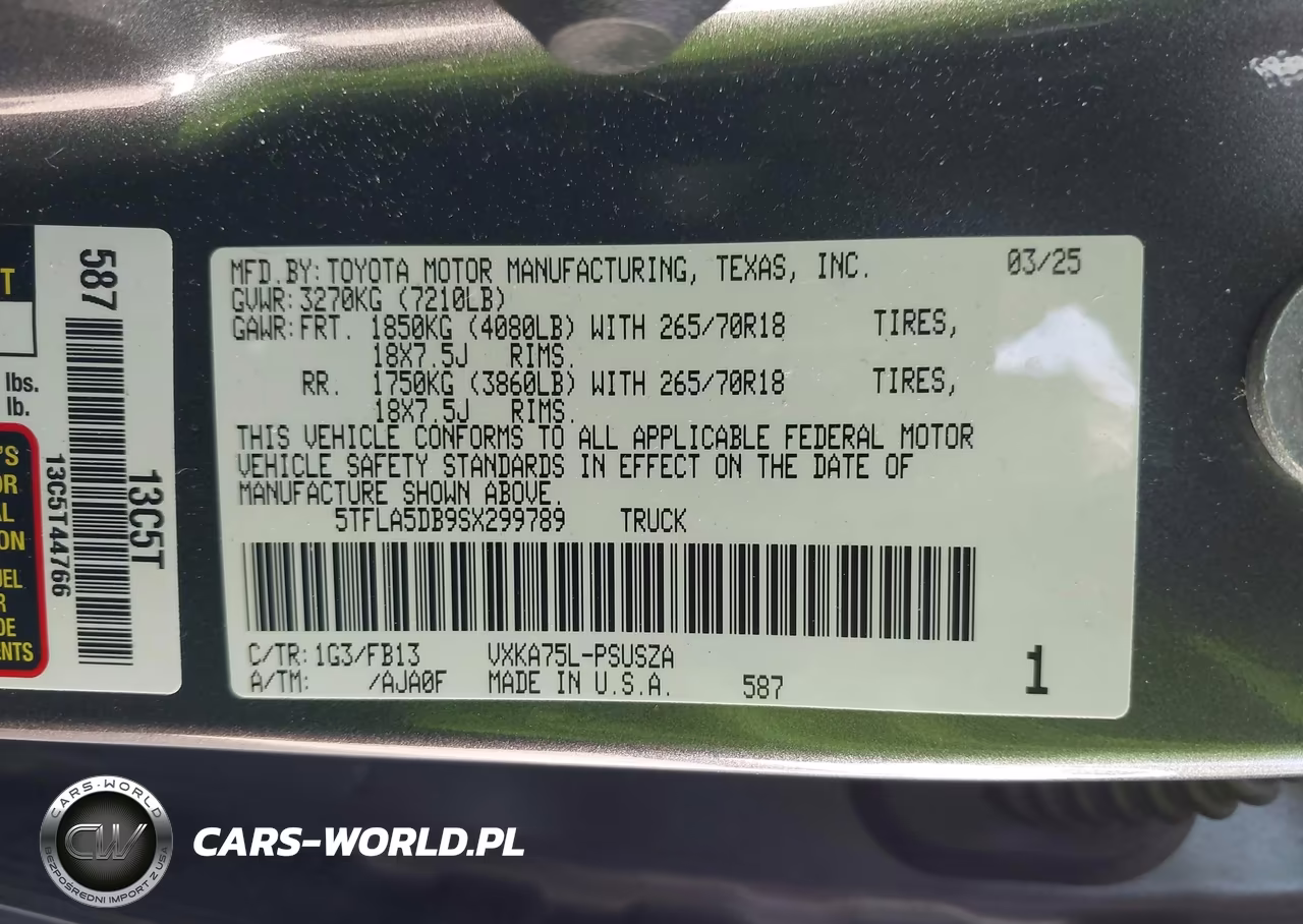 2025 Toyota Tundra Sr5 VIN:5TFLA5DB9SX299789 - 9