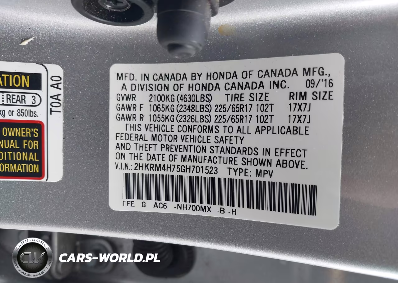 2016 Honda Cr-V Ex-L VIN:2HKRM4H75GH701523 - 9