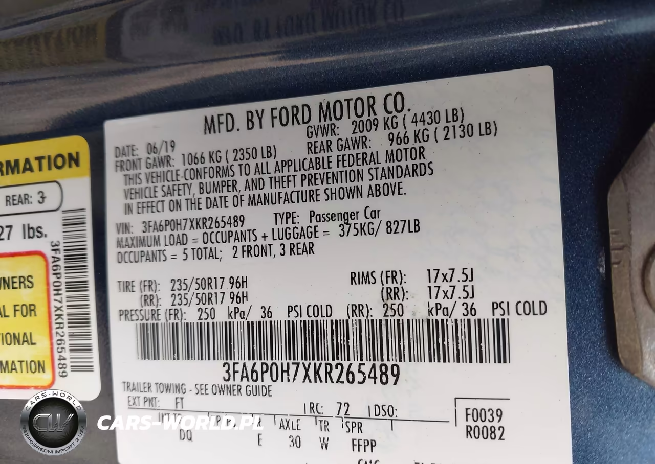 2019 Ford Fusion Se VIN:3FA6P0H7XKR265489 - 9