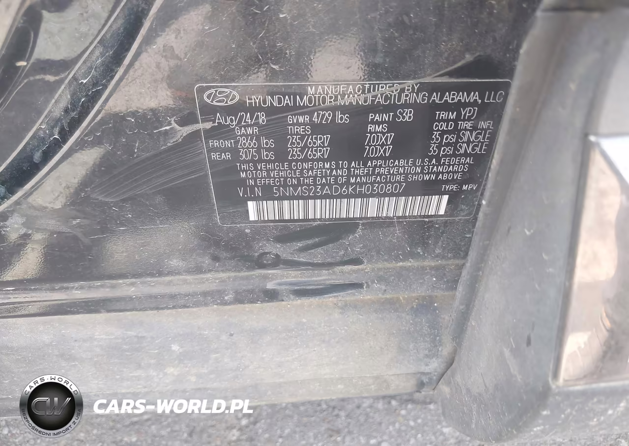 2019 Hyundai Santa Fe Se VIN:5NMS23AD6KH030807 - 9