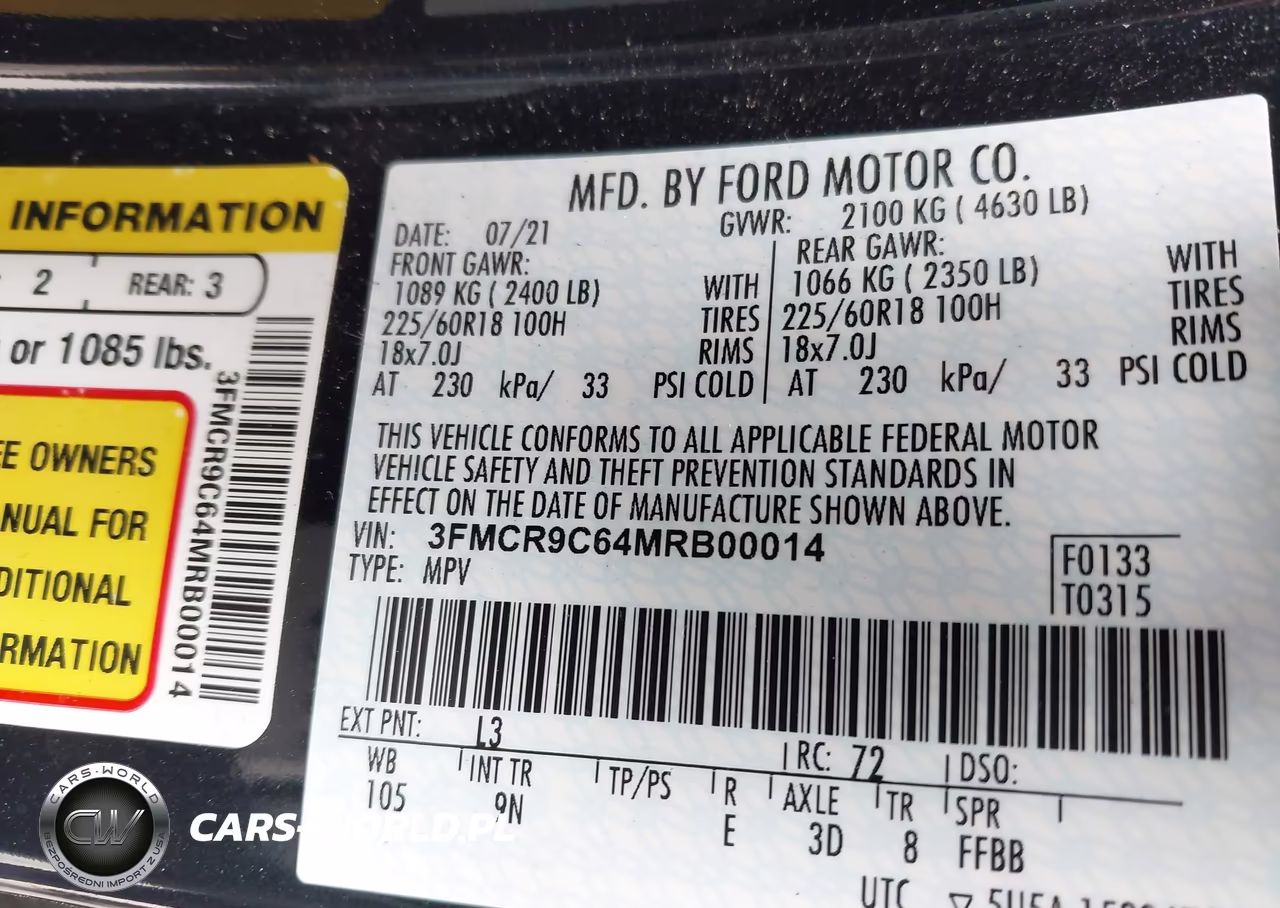 2021 Ford Bronco Sport Outer Banks VIN:3FMCR9C64MRB00014 - 9