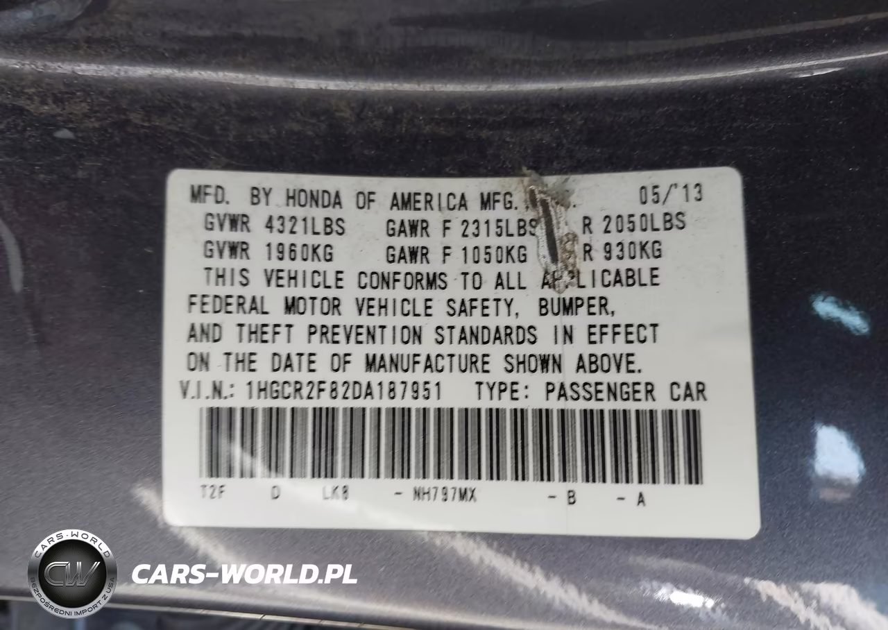 2013 Honda Accord Ex-L VIN:1HGCR2F82DA187951 - 9