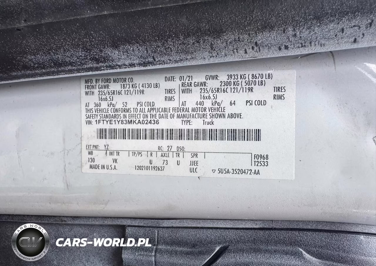 2021 Ford Transit T-150 VIN:1FTYE1Y83MKA02436 - 9