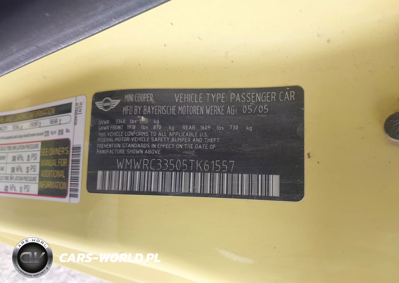 2005 Mini Cooper VIN:WMWRC33505TK61557 - 9