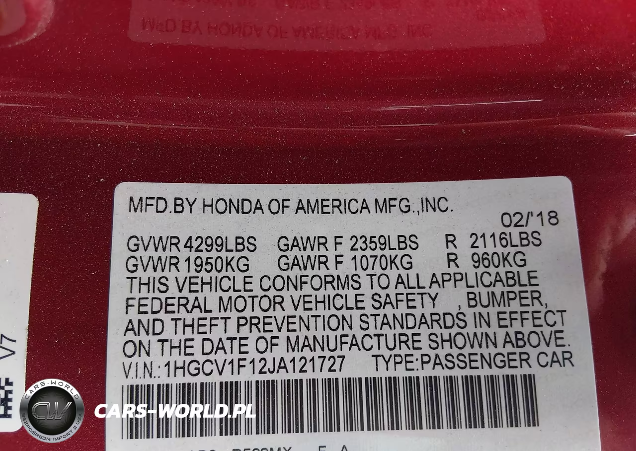 HONDA ACCORD VIN:1HGCV1F12JA121727 - 9