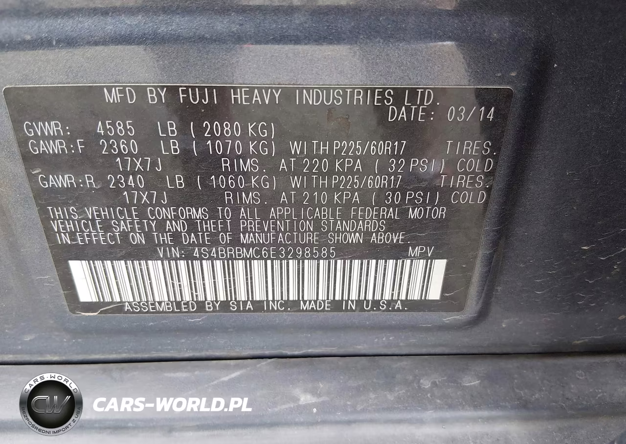 2014 Subaru Outback 2.5I Limited VIN:4S4BRBMC6E3298585 - 9