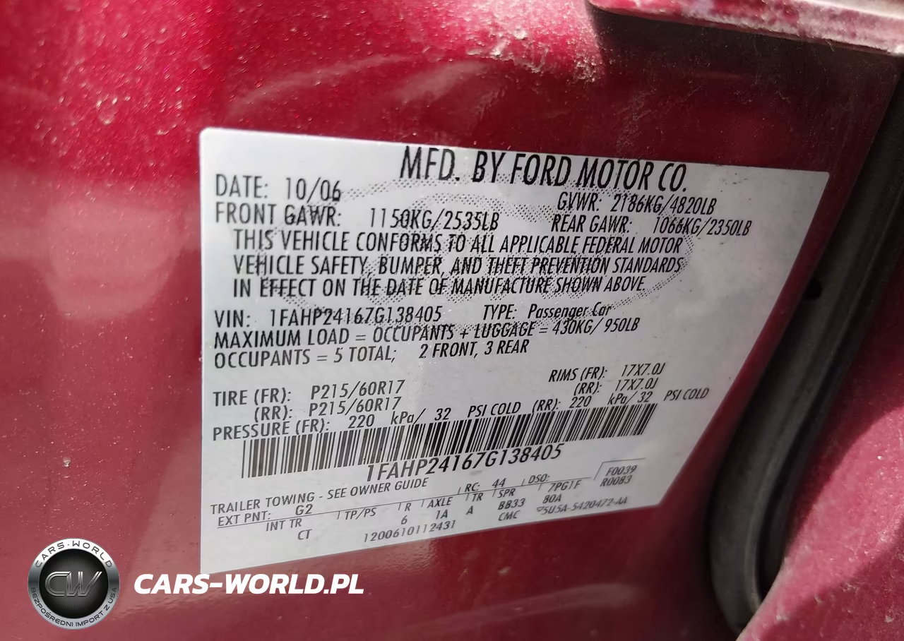 2007 Ford Five Hundred Sel VIN:1FAHP24167G138405 - 9