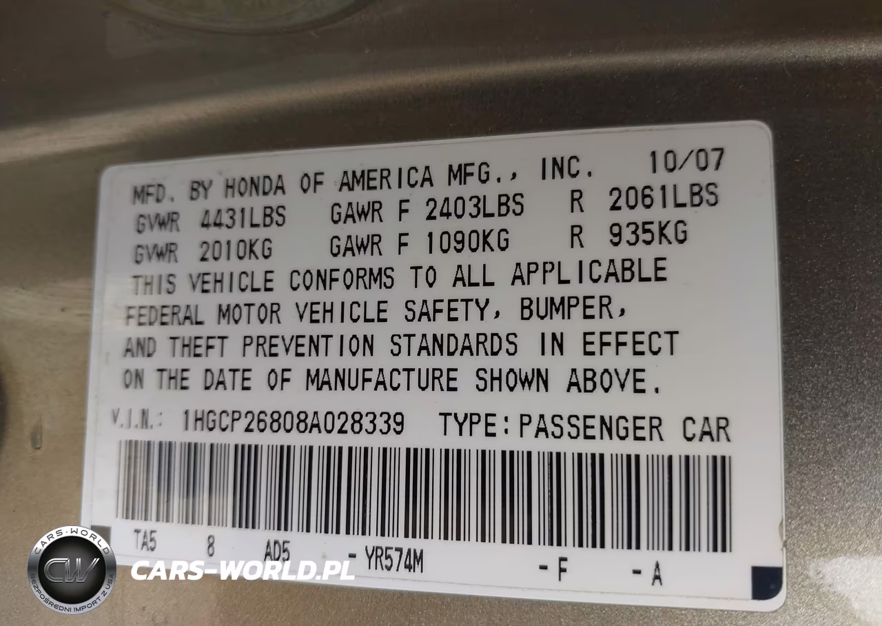 2008 Honda Accord 2.4 Ex-L VIN:1HGCP26808A028339 - 9