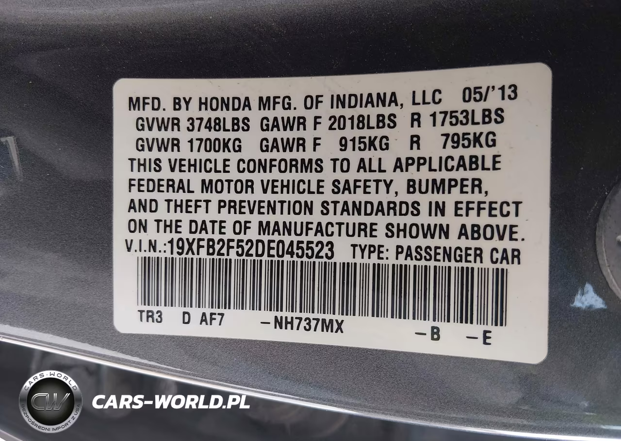 2013 Honda Civic Lx VIN:19XFB2F52DE045523 - 9