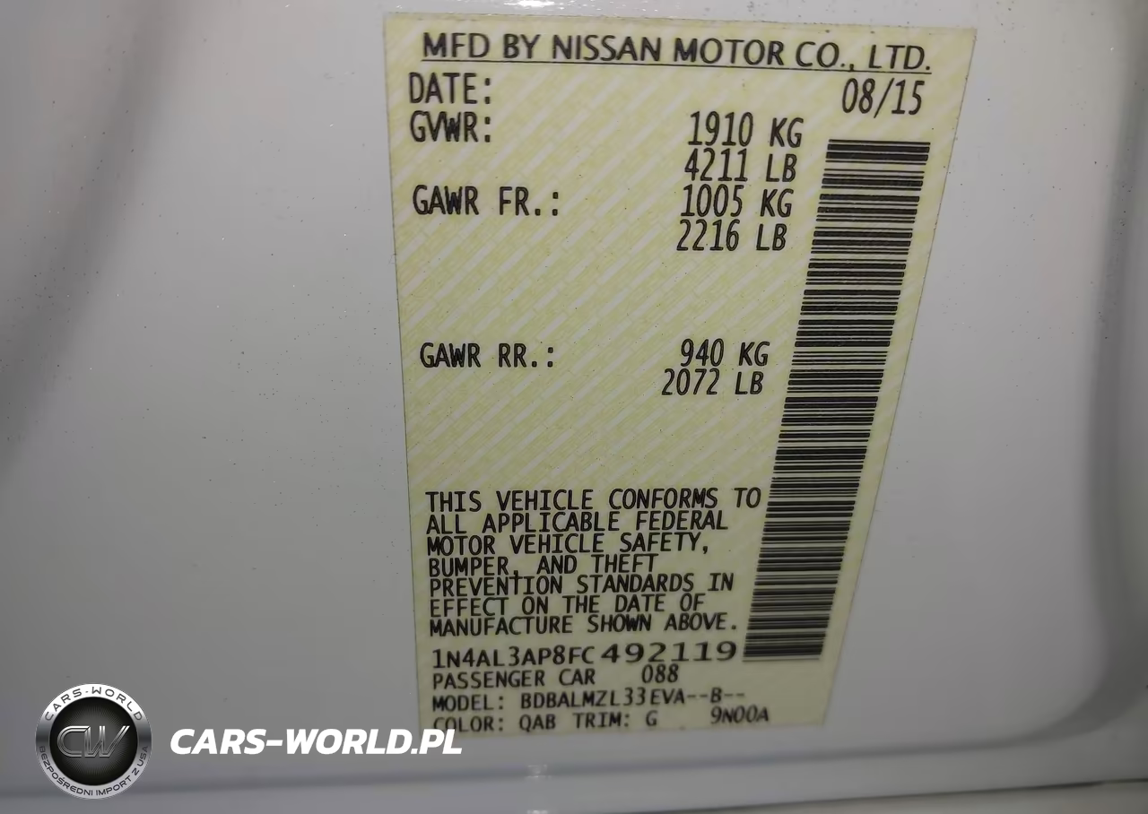 2015 Nissan Altima 2.5 Sv VIN:1N4AL3AP8FC492119 - 9