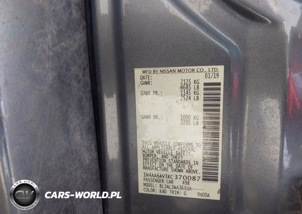 2019 Nissan Maxima 3.5 Sv VIN:1N4AA6AV3KC370087 - 9