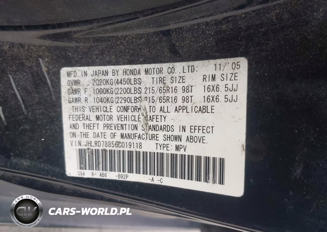 2006 Honda Cr-V Ex VIN:JHLRD78856C019118 - 9