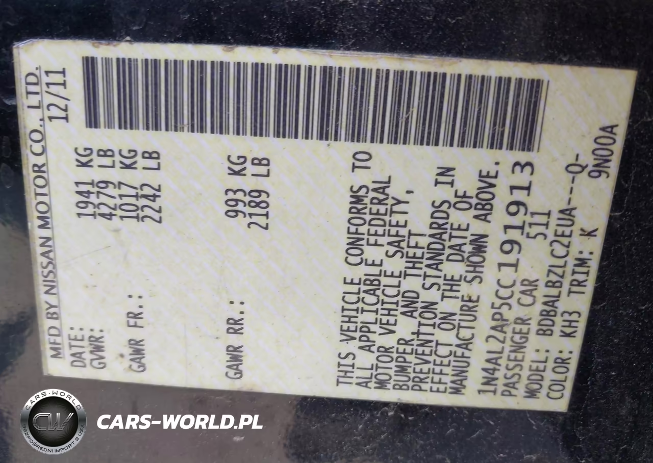 2012 Nissan Altima 2.5 S VIN:1N4AL2AP5CC191913 - 9