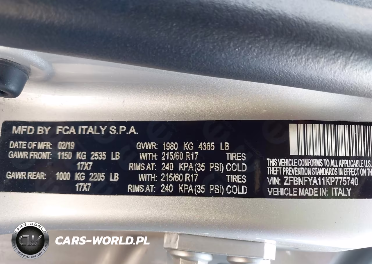2019 Fiat 500X Pop Awd VIN:ZFBNFYA11KP775740 - 9