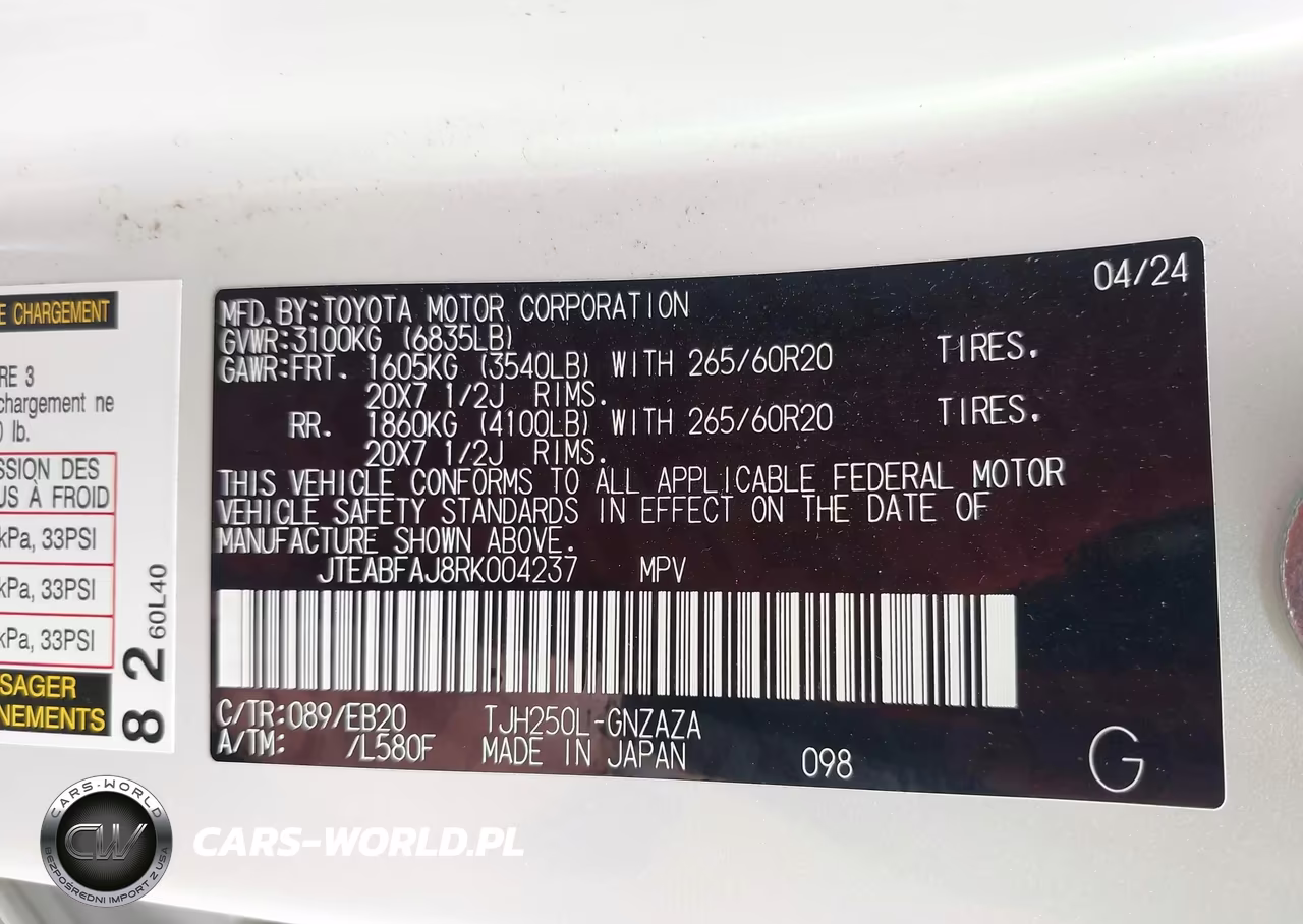 2024 Toyota Land Cruiser VIN:JTEABFAJ8RK004237 - 9