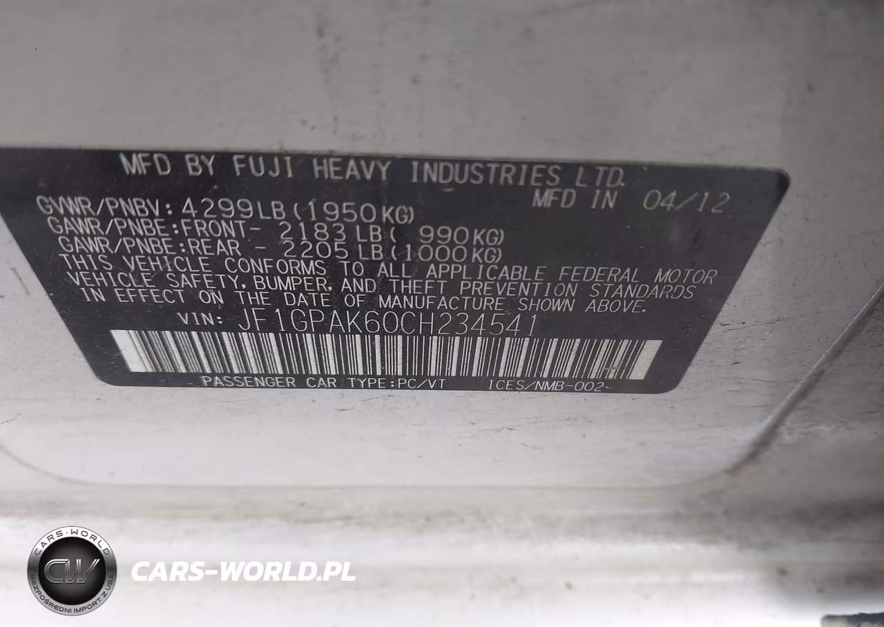 2012 Subaru Impreza 2.0I Limited VIN:JF1GPAK60CH234541 - 9