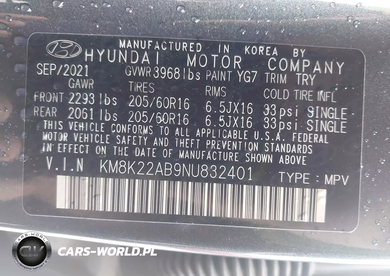 2022 Hyundai Kona Se VIN:KM8K22AB9NU832401 - 9