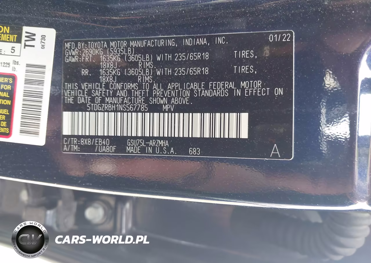 2022 Toyota Highlander Xle VIN:5TDGZRBH1NS567785 - 9