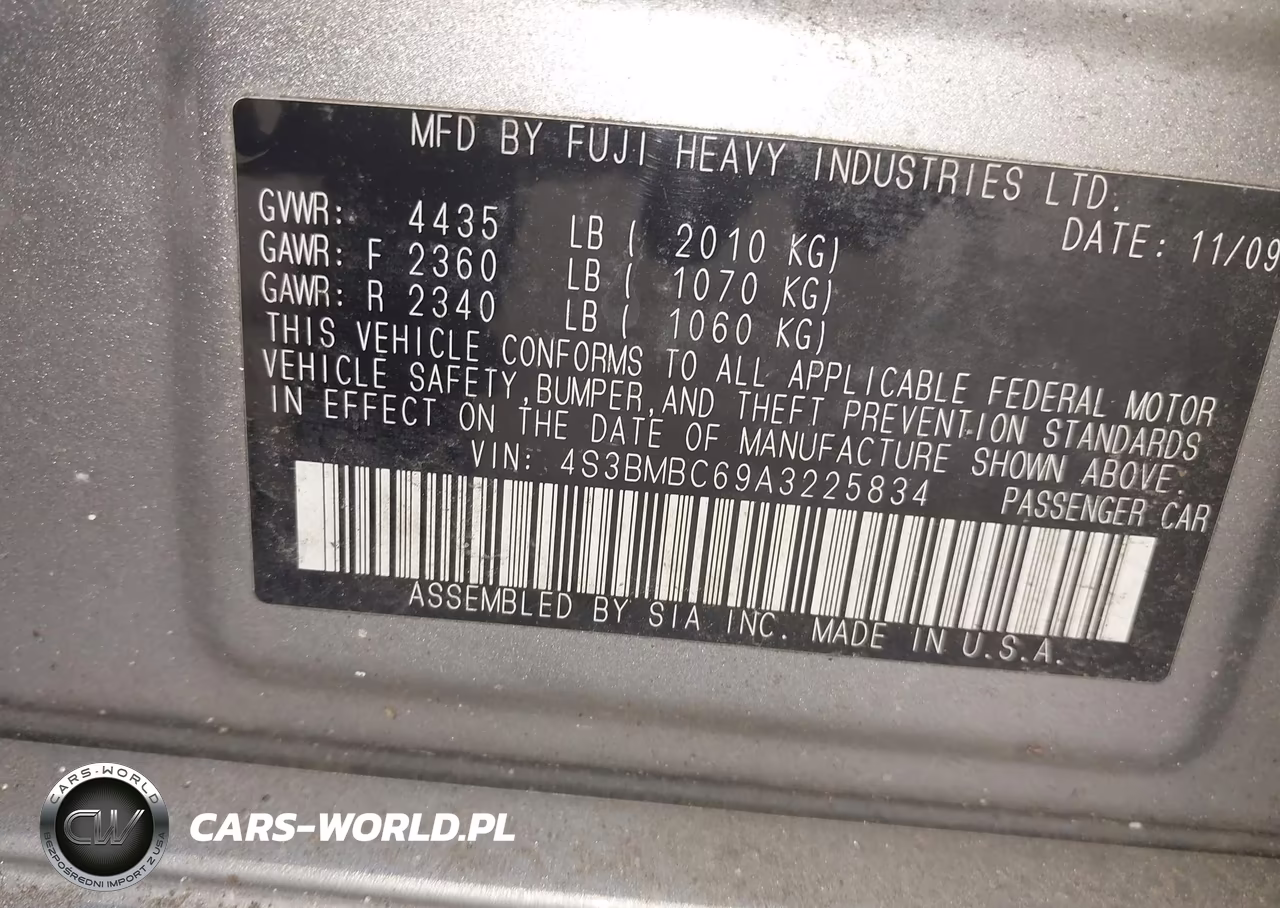 2010 Subaru Legacy 2.5I Premium VIN:4S3BMBC69A3225834 - 9