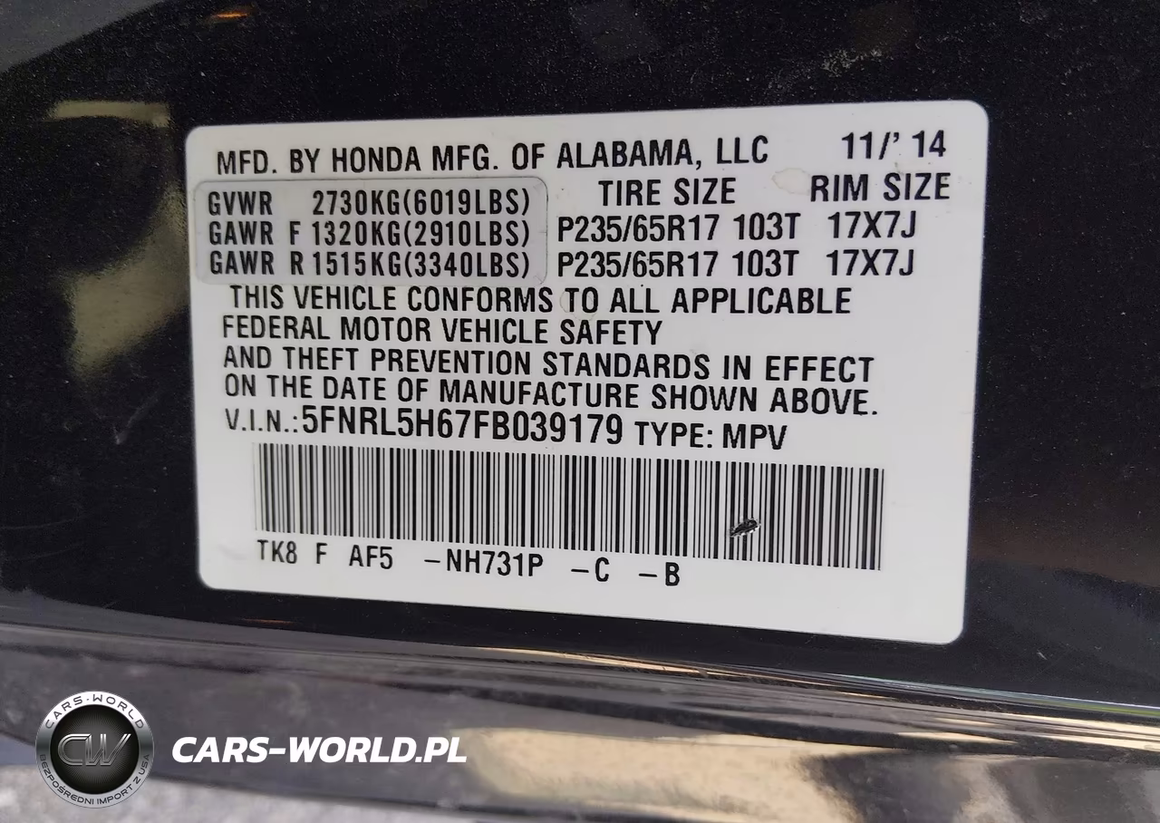 2015 Honda Odyssey Ex-L VIN:5FNRL5H67FB039179 - 9