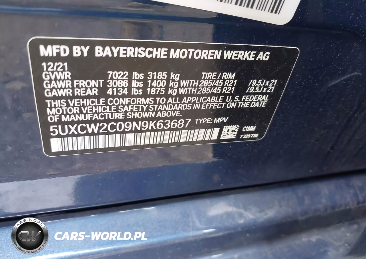 2022 BMW X7 xDrive40I VIN:5UXCW2C09N9K63687 - 9