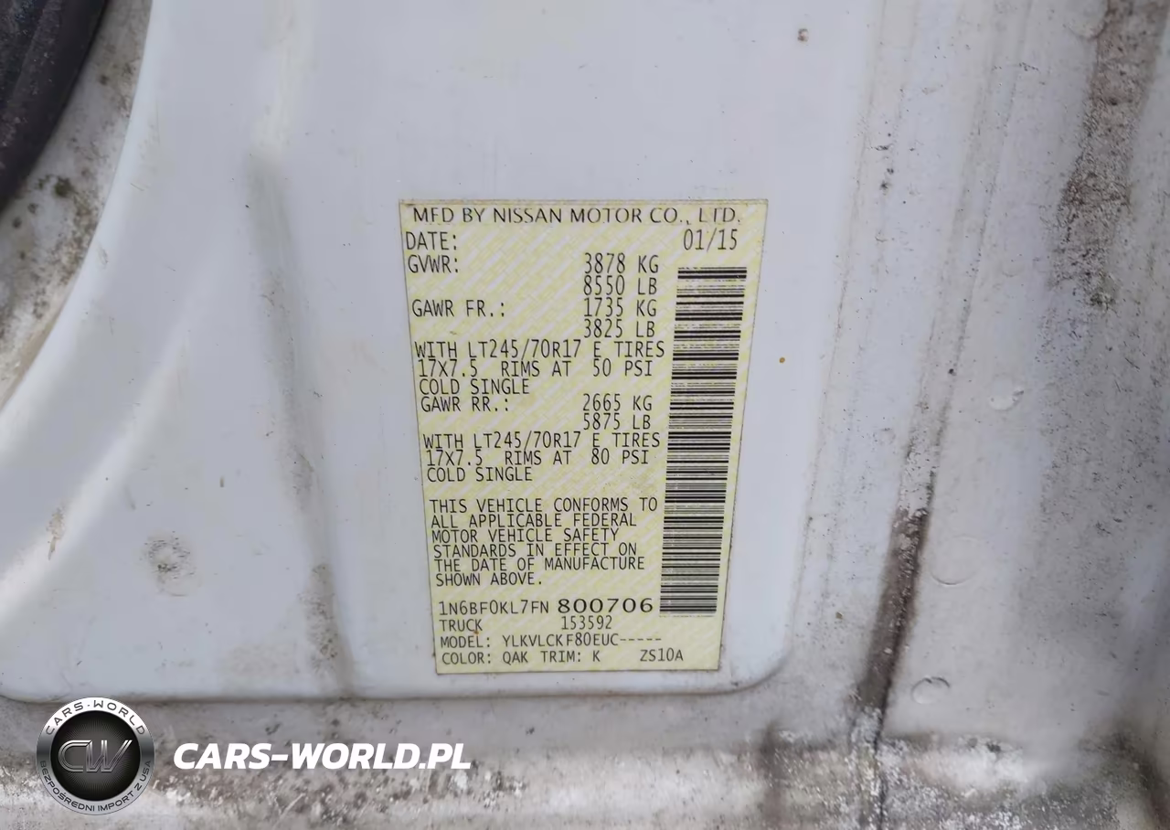 2015 Nissan Nv Cargo Nv1500 S V6 VIN:1N6BF0KL7FN800706 - 9