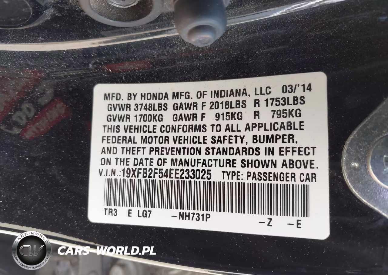 2014 Honda Civic Lx VIN:19XFB2F54EE233025 - 9