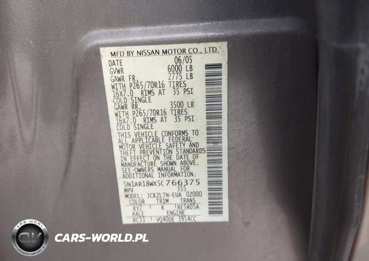 2005 Nissan Pathfinder Se VIN:5N1AR18WX5C766375 - 9