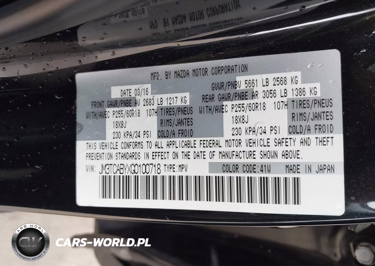 2016 Mazda Cx-9 Sport VIN:JM3TCABYXG0100718 - 9