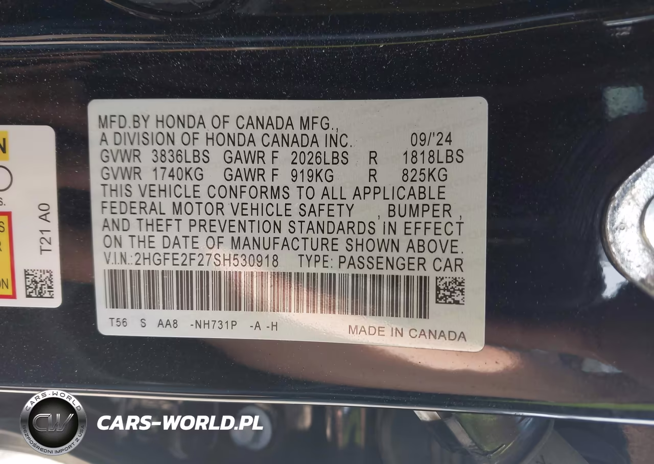 2025 Honda Civic Lx VIN:2HGFE2F27SH530918 - 9