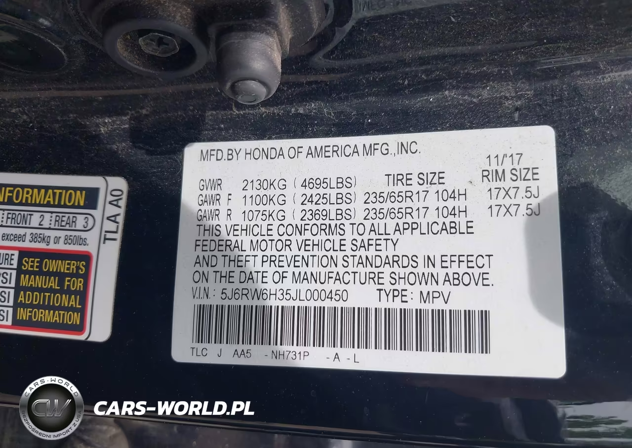 2018 Honda Cr-V Lx VIN:5J6RW6H35JL000450 - 9