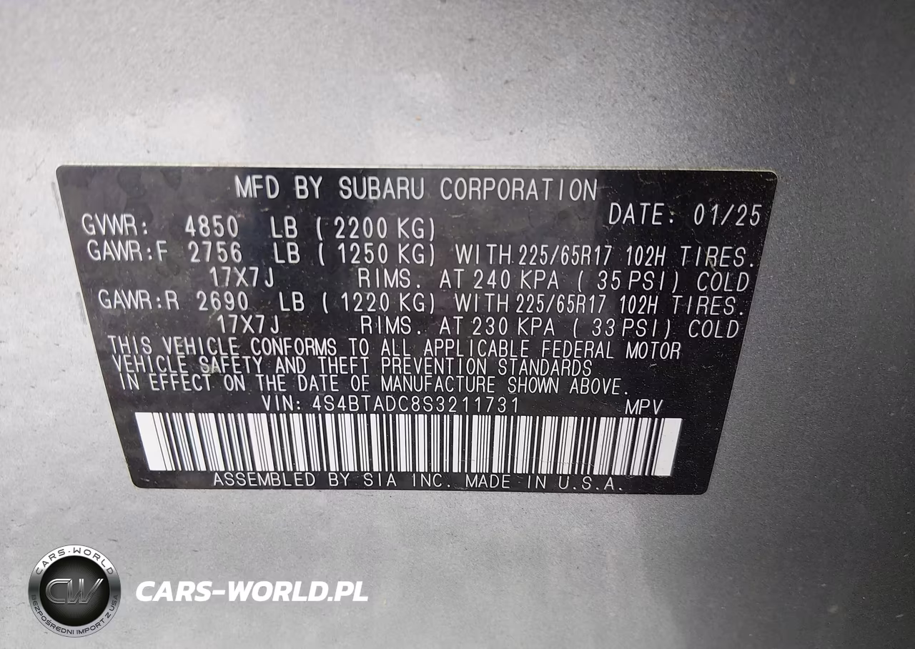 2025 Subaru Outback Premium VIN:4S4BTADC8S3211731 - 9