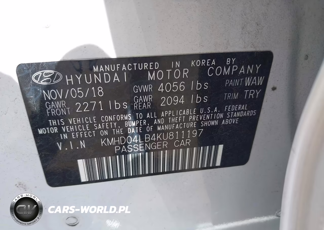 2019 Hyundai Elantra Sport VIN:KMHD04LB4KU811197 - 9