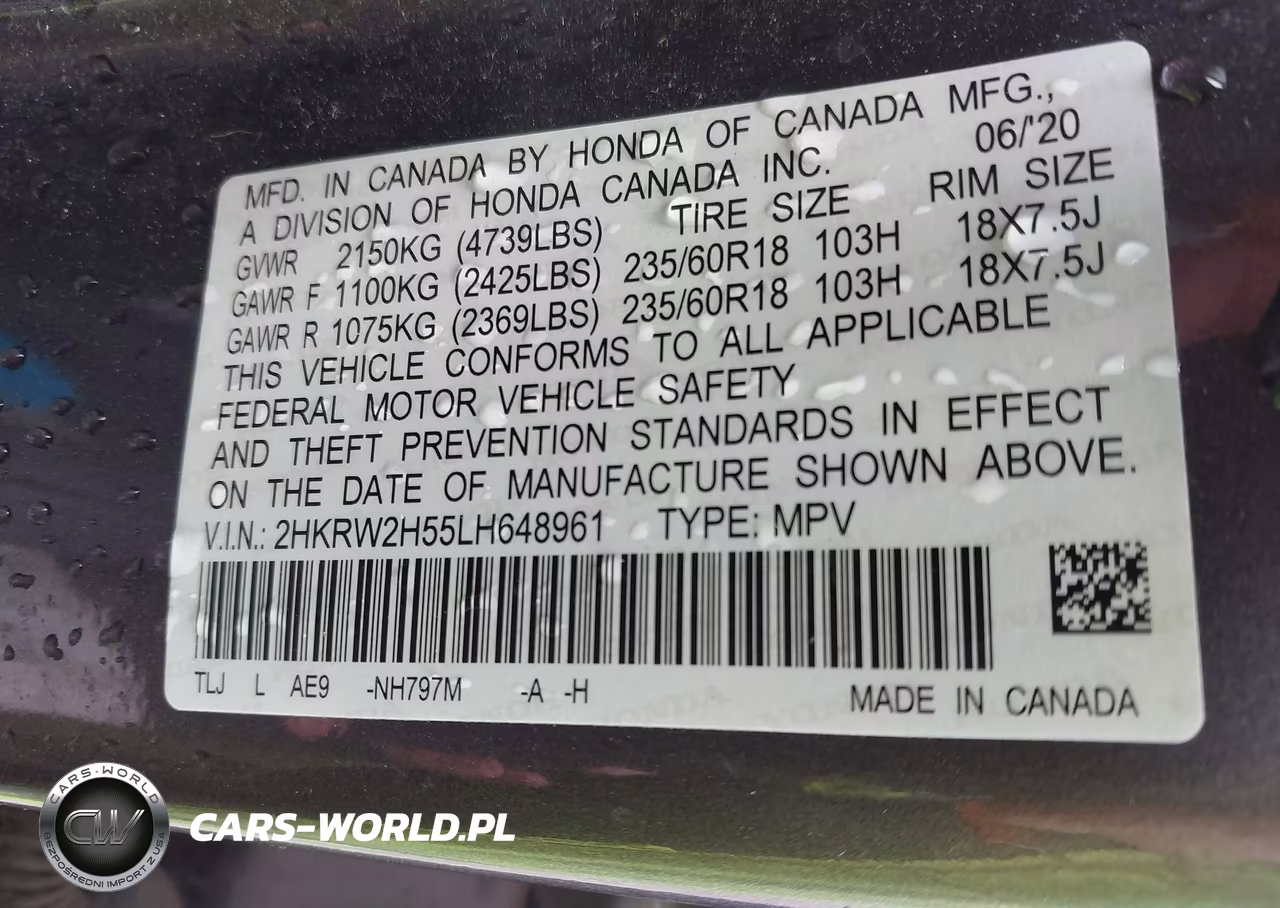 2020 Honda Cr-V Awd Ex VIN:2HKRW2H55LH648961 - 9
