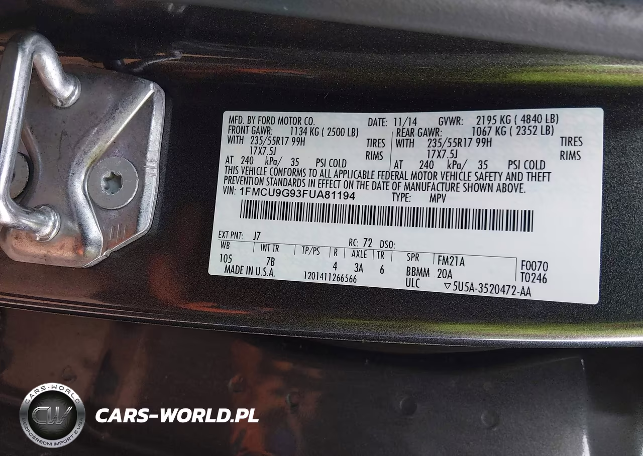 2015 Ford Escape Se VIN:1FMCU9G93FUA81194 - 9