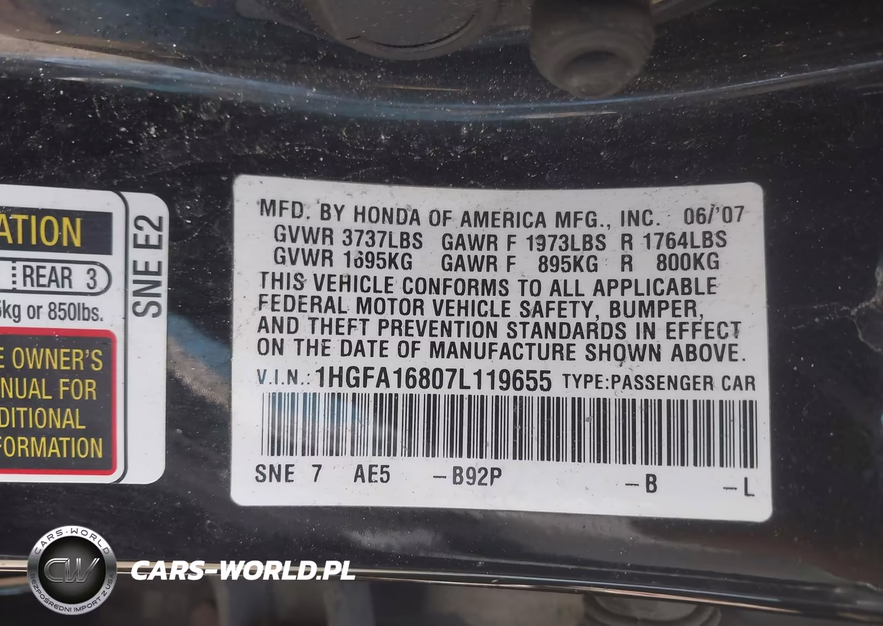 2007 Honda Civic Ex VIN:1HGFA16807L119655 - 9