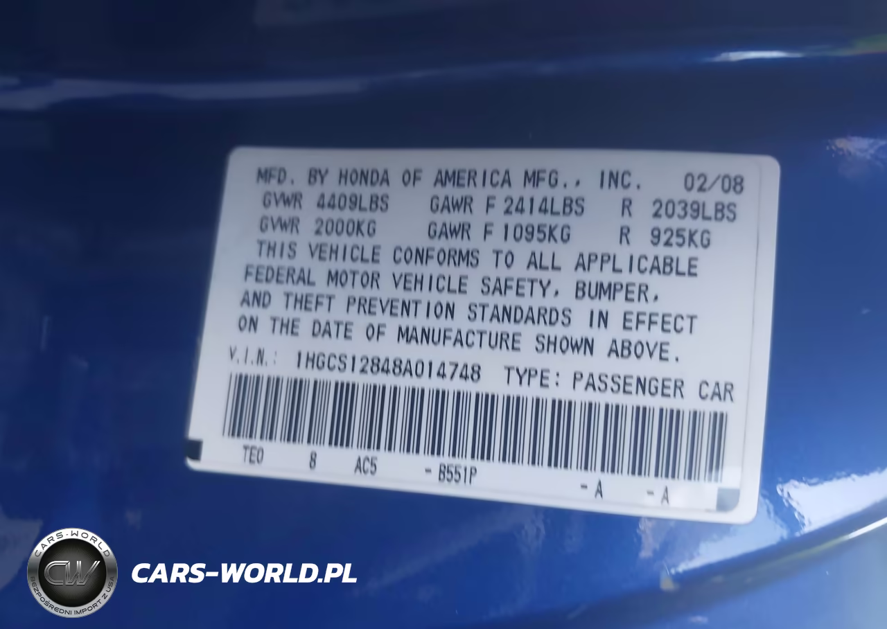2008 Honda Accord 2.4 Ex-L VIN:1HGCS12848A014748 - 9