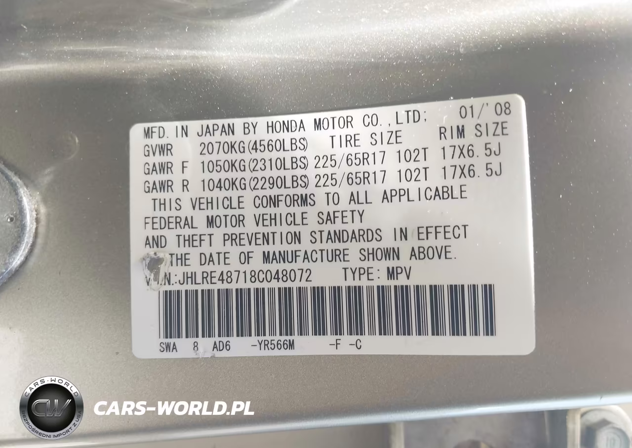 2008 Honda Cr-V Ex-L VIN:JHLRE48718C048072 - 9