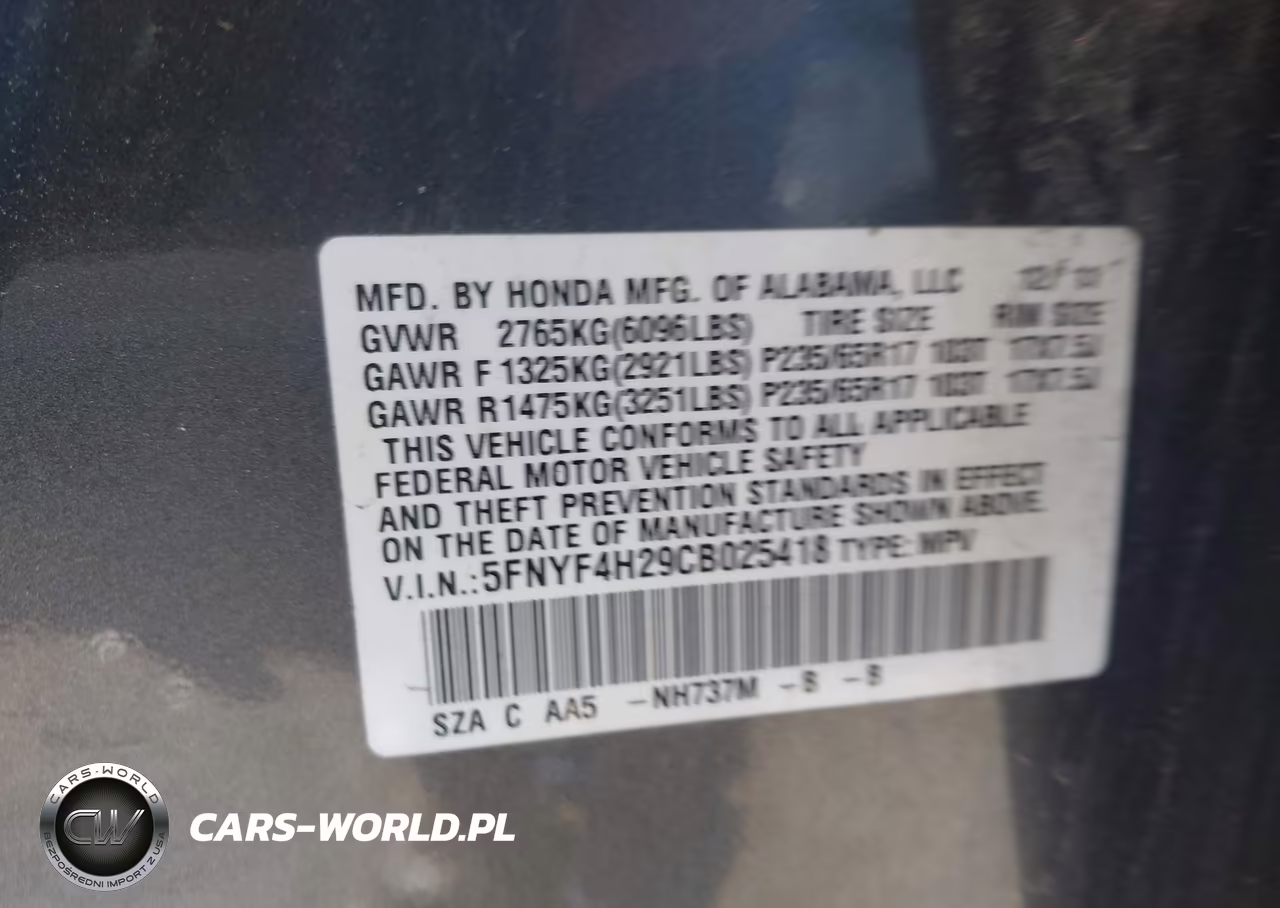 2012 Honda Pilot Lx VIN:5FNYF4H29CB025418 - 9