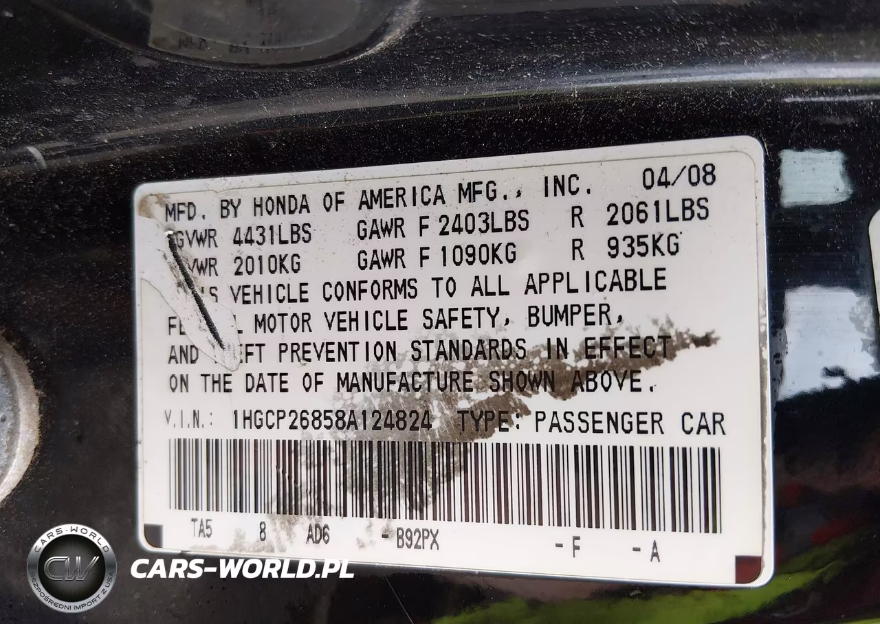 2008 Honda Accord 2.4 Ex-L VIN:1HGCP26858A124824 - 9