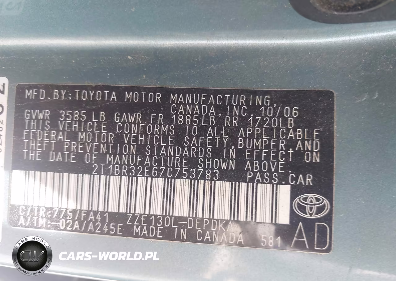 2007 Toyota Corolla Ce VIN:2T1BR32E67C753783 - 9
