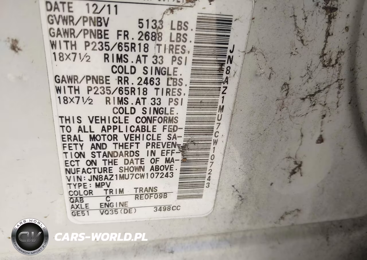 2012 Nissan Murano S VIN:JN8AZ1MU7CW107243 - 9