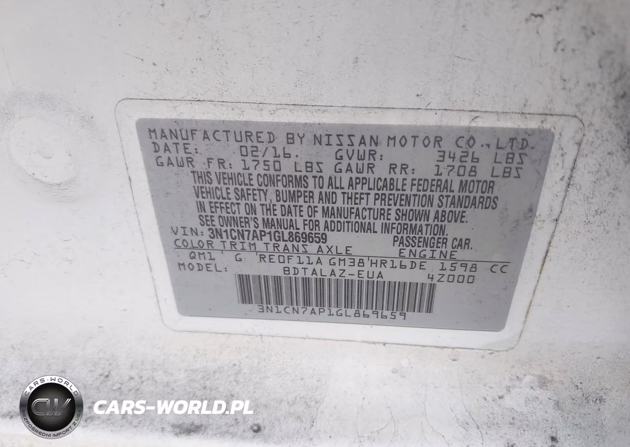 2016 Nissan Versa 1.6 S+ VIN:3N1CN7AP1GL869659 - 9