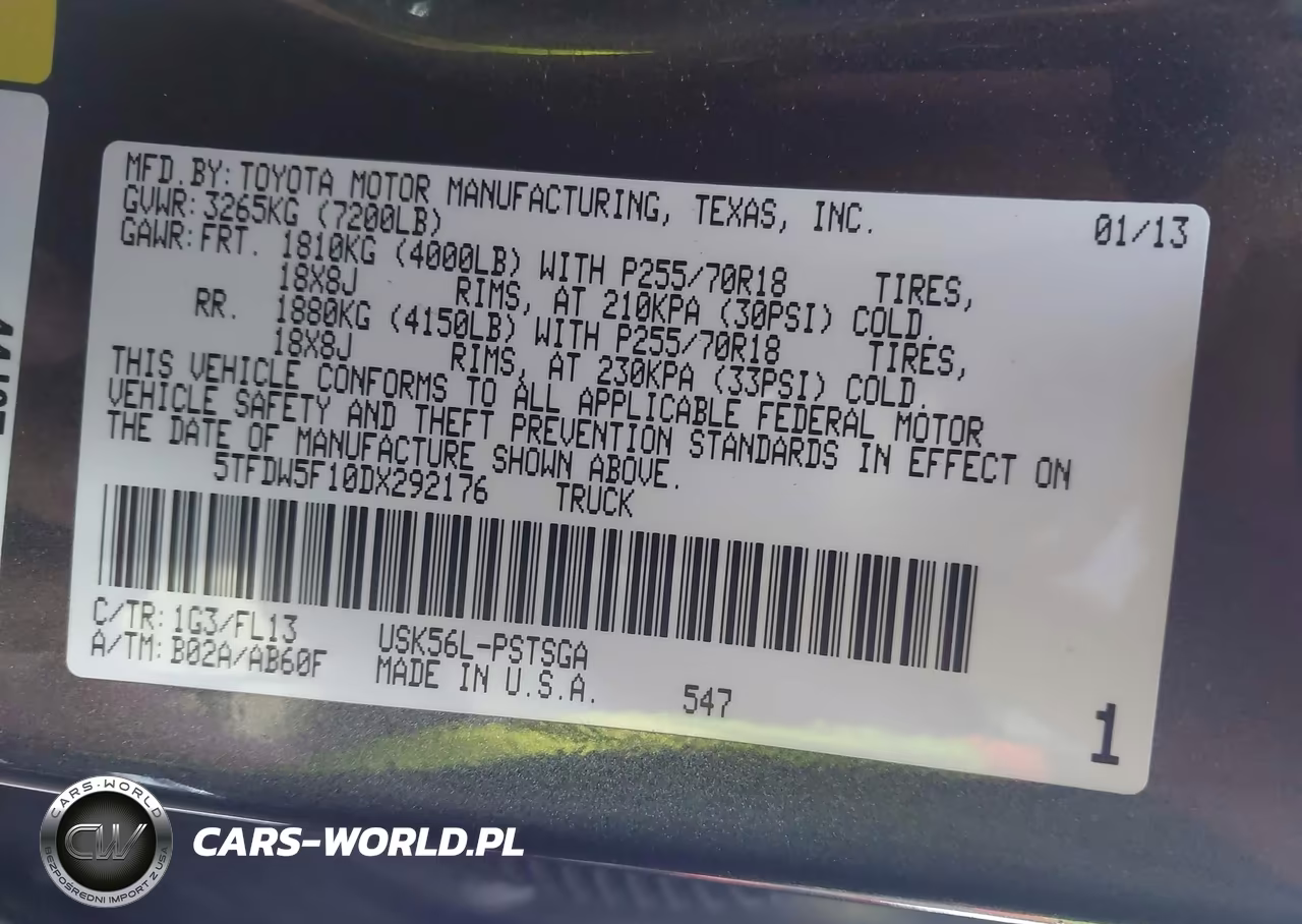 2013 Toyota Tundra Grade 5.7L V8 VIN:5TFDW5F10DX292176 - 9