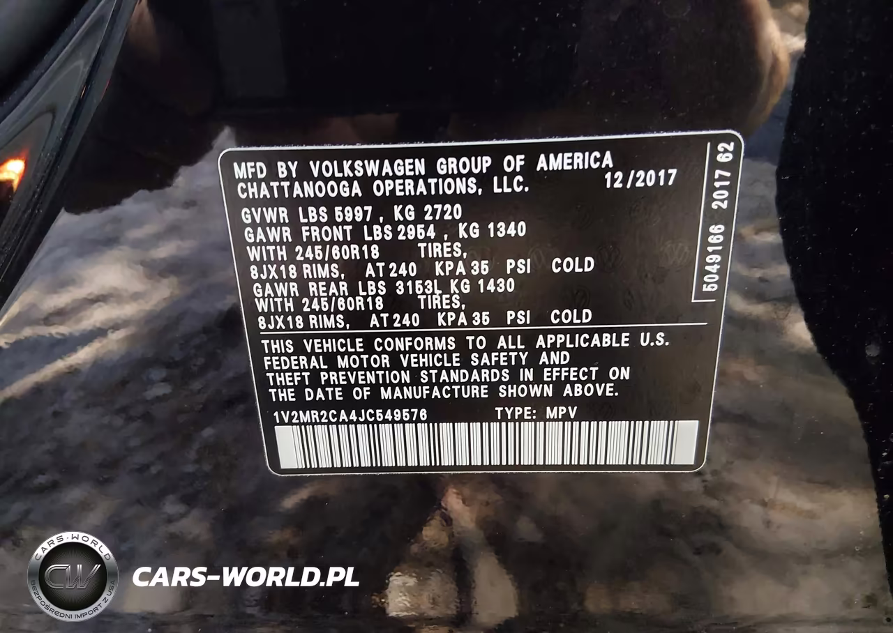 2018 Volkswagen Atlas 3.6L V6 Sel VIN:1V2MR2CA4JC549576 - 9