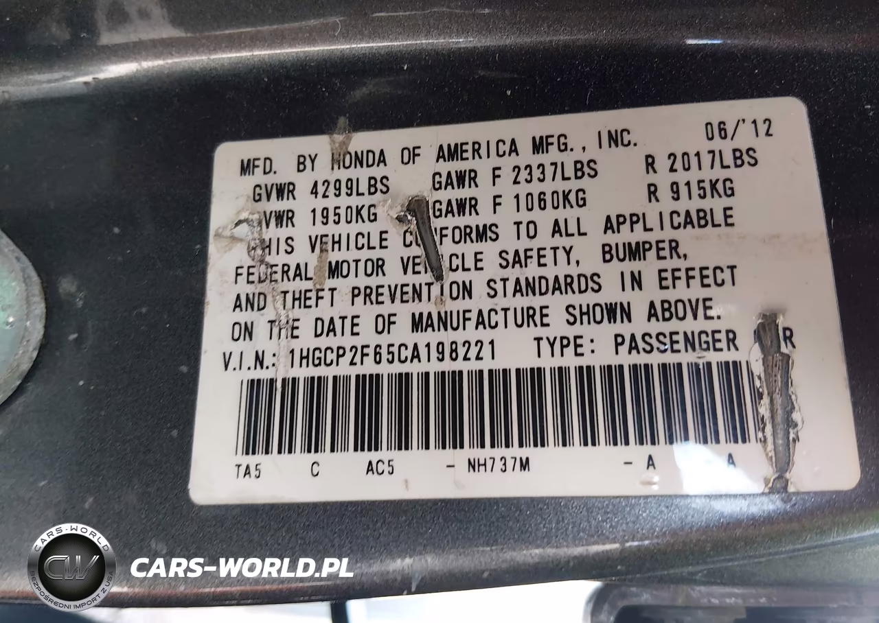2012 Honda Accord 2.4 Se VIN:1HGCP2F65CA198221 - 9