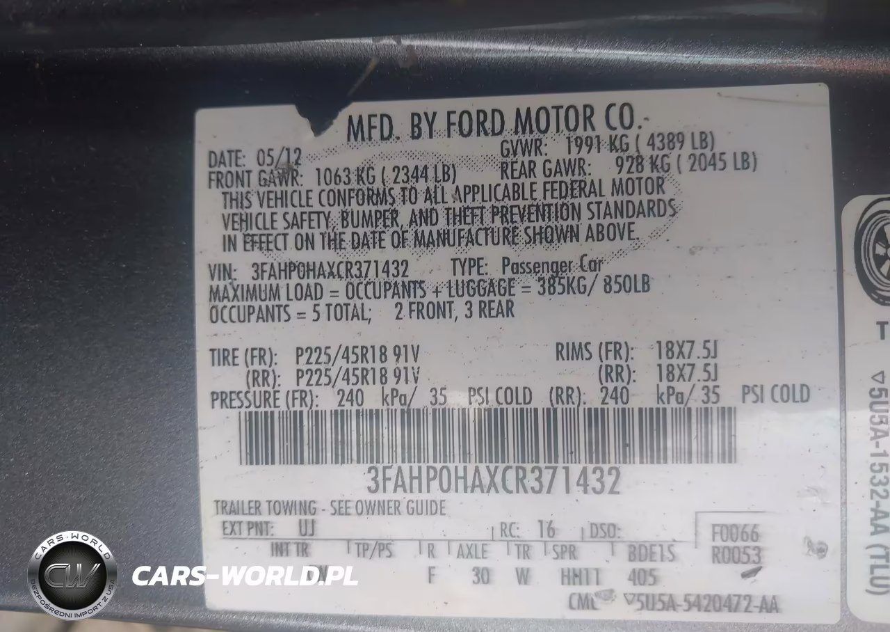 2012 Ford Fusion Se VIN:3FAHP0HAXCR371432 - 9