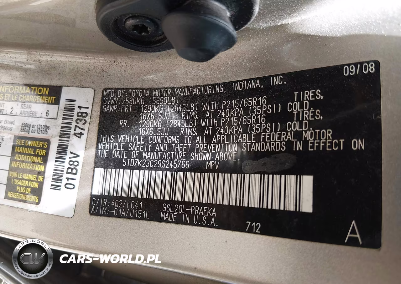2009 Toyota Sienna Le VIN:5TDZK23C29S245766 - 9